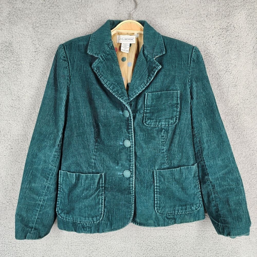 J.G. Hook‎ Women's Size 4 Vtg Green Corduroy Blazer Jacket Preppy Cottage Core
